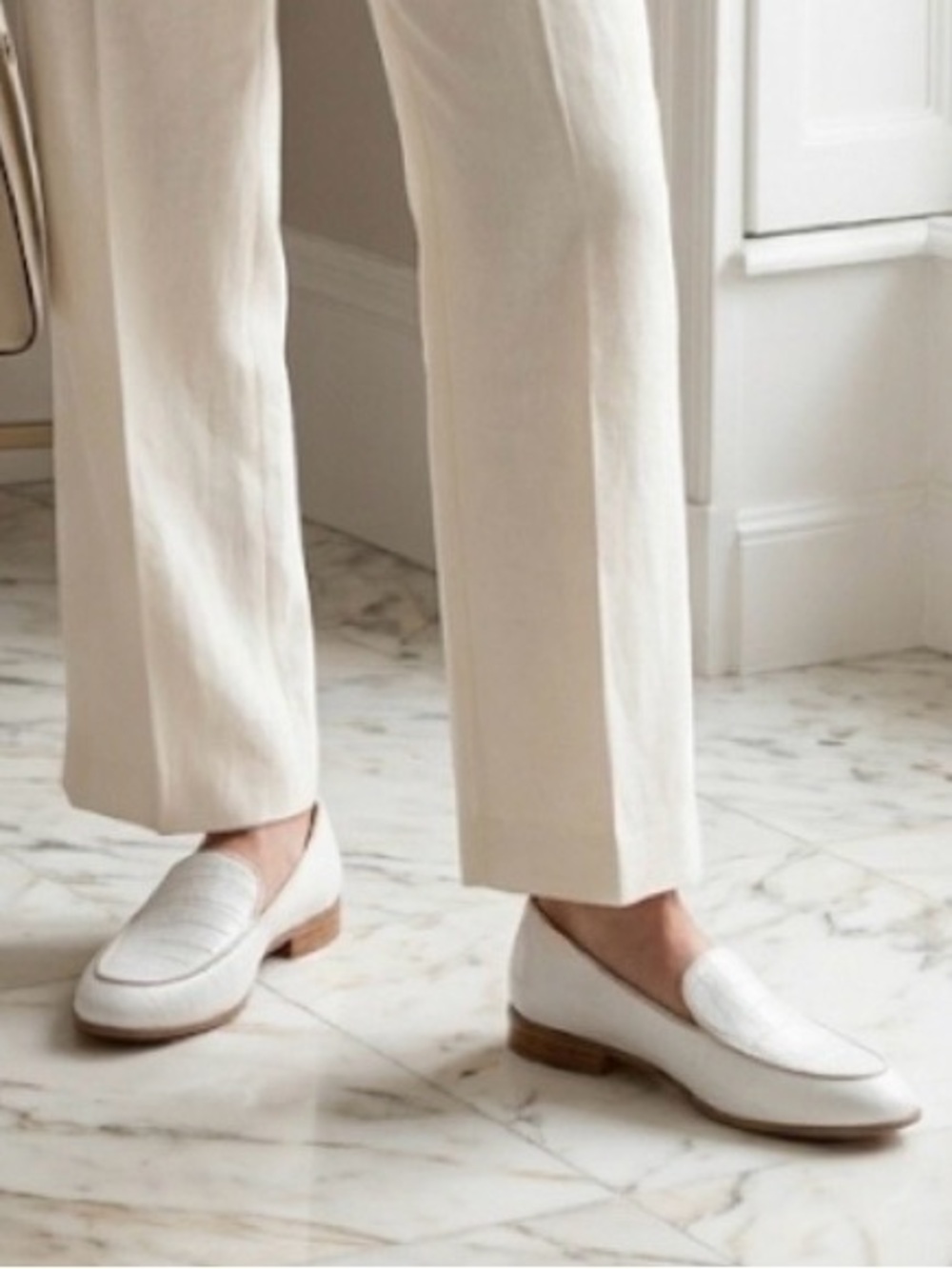 MARC JOSEPH NEW YORK Women 8 White Croc Leather Loafers Flats Handcrafted Brazil